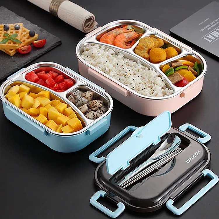 Sealed Leak Proof High Capacity Bento Box Compartment Design Stainless Steel Lunch Box With Cutlery