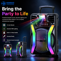 HANSUO HS-TS12H8 Enceinte de karaoké active sur chariot 12 pouces avec batterie 4500 mAh pour microphone sans fil 5.3 USB LED extérieur