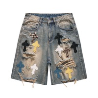 Shorts Capri en jean multicolores taille basse, déchirés et délavés, style urbain, respirants et tendance