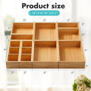 Bamboo Desktop Organizer 9-Compartment Removable <b>Storage</b> <b>Tray</b> For Office Stationery And Snacks - Product Image 2
