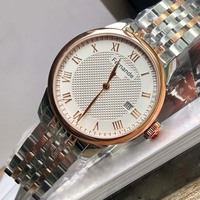 Nouvelle montre mécanique formelle pour homme, bracelet en acier inoxydable, cadran rond blanc guilloché, fenêtre de date, montre classique