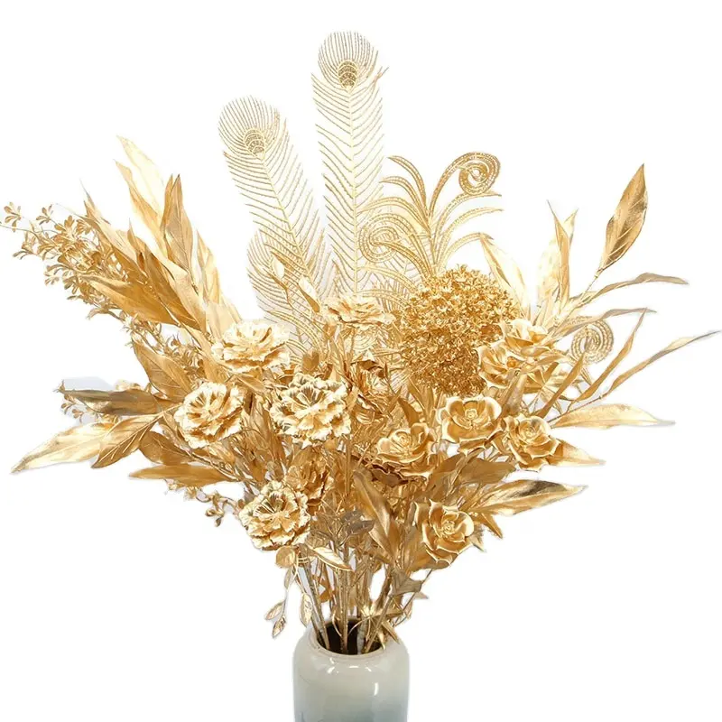 JOY Artificial Flower Plastic Material Gold Eucalyptus Leaf Artificial Christmas Leaf For Holiday Decoration Flower Wholesale