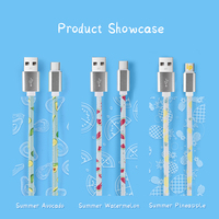 Câble de charge tendance et durable de 1 m en cuir PU avec motifs avocat, pastèque et ananas – Câble de synchronisation et de charge pour l'été, idéal comme cadeau de bureau