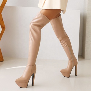 New Women's Sexy Over Knee Long Boots Thick High Heels <b>Shoes</b> Pointed Toe Platform Zebra Print Thigh High Booties - Product Image 4