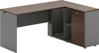 Meuble de bureau haut de gamme en bois grainé double, bureau en L anti-rayures pour personnel avec armoire de rangement verrouillable
