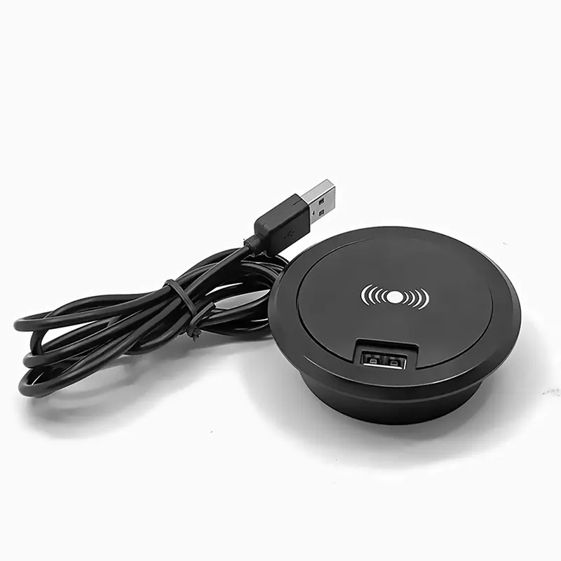 New Design office Desk Built in desk Wireless Charger,Wireless Charging Pad with 1 Port USB Grommet Hole Embedded Desk Charger