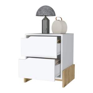 DB Ralston Mesita de noche de madera maciza de 2 cajones en macadamia blanca Estilo europeo antiguo minimalista moderno para dormitorio o apartamento U - Product Image 6
