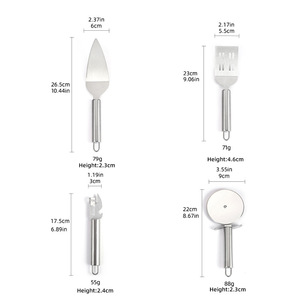 Ensemble d'ustensiles de cuisine miniatures en acier inoxydable avec manche plat : spatule à pizza, rouleau à pâtisserie, couteau, ouvre-bouteille, ouvre-boîte, outils de cuisine - Product Image 5