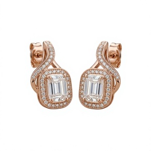 <b>Rose</b> <b>Gold</b> Plated Stainless Steel Zircon <b>Stud</b> <b>Earrings</b> Geometric Halo Pendant <b>Earrings</b> for Women Party Jewelry - Product Image 1