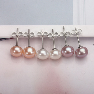 Pendientes de diseñador de perlas de agua dulce de 6-12mm, marcas populares, pendientes de perlas de plata 925, pendientes naturales auténticos, blanco, rosa, púrpura - Product Image 2
