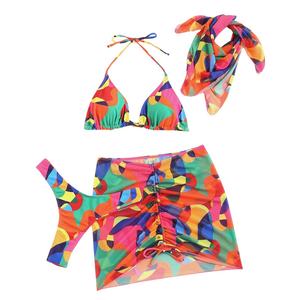 Ensemble bikini push-up 2 pièces imprimé vintage personnalisé, maillot de bain sexy, tenue de plage, robe cache-maillot avec logo frontal - Product Image 1