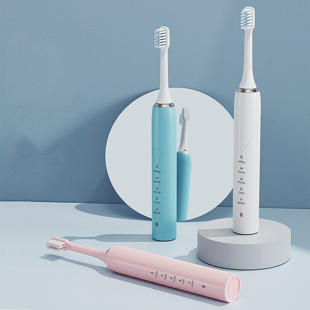IPX7 Automatic USB Rechargeable Sonic Electric Toothbrush Adults Students 5 Oral Care Brushing Modes 6 Soft Bristle Brush Heads