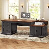 Bureau de direction à domicile réglable et convertible avec tiroirs de rangement, armoire de rangement, grande station de travail informatique et prise de courant intégrée