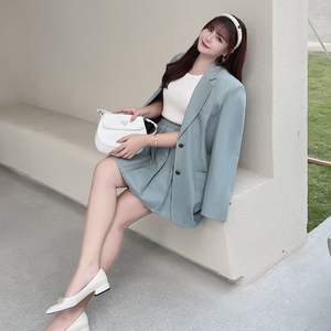 Ensemble tailleur femme Runqi couleur unie en laine peignée grande taille avec épaulettes coupe ample et mini-jupe taille haute N8303 N8304 - Product Image 4