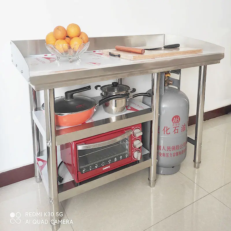 Stainless steel worktable  kitchen table  with side splash table  single-layer work table  placing gas cylinders