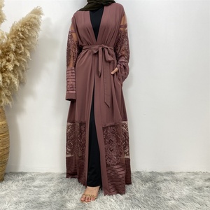 1546*# Best Sale Design Nida Material Solid Color Stitching Flower Applique Mesh With Side Pockets Classy Women Fashion Cardigan - Product Image 2