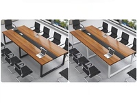 Table de réunion de conseil, table de conférence, bureau de direction, design minimaliste de bureau, plateau en bois, structure en métal