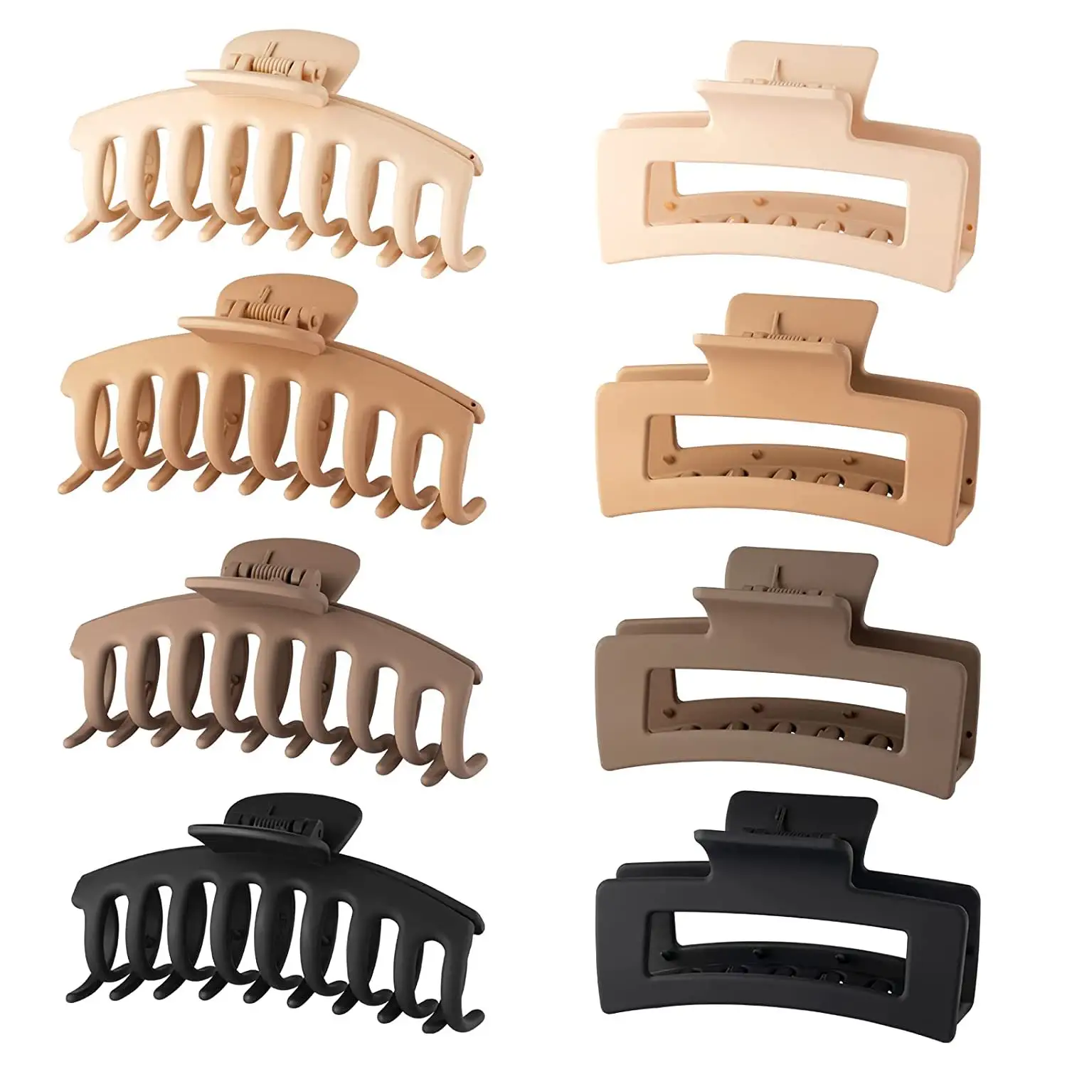 HC123C Big Non-slip Hairgrips 8pcs amazon Large Matte Banana Rectangle Neutral Hair claw Clips Set for thick thin hair