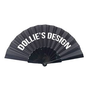 Abanico de mano de plástico PP negro con diseño de letras en PVC, con bolsa de PVC, para decoración del hogar o regalos publicitarios empresariales - Product Image 1