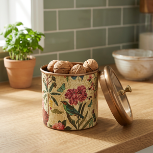 Conteneur alimentaire rond en cuivre avec couvercle, pot de rangement à imprimé floral bohème pour la cuisine, 1 couche, pour garder les aliments frais - Product Image 2