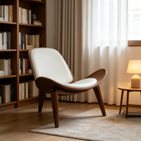 Fauteuil de loisirs moderne HR-1008 en bois courbé avec cadre en PU et coussin en mousse haute densité – Idéal pour chambre, hôtel, salon, fauteuil d'appoint, détente à domicile