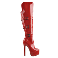Bottes à semelles en cuir Super hautes pour femme, chaussures, à talons hauts