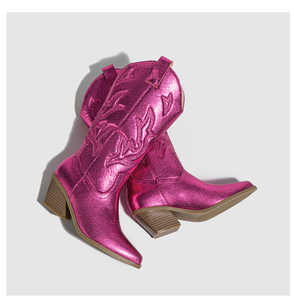 Bottes de mode pour femmes 2023, nouvelles bottes mi-longues de style western avec motif brodé, talons épais sur une jambe, tailles 35-43 - Product Image 6