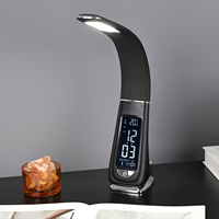 Horloge moderne à lumière de couleur froide température pliable 3 étapes de luminosité port usb rechargeable lampe de bureau led avec abat-jour en cuir