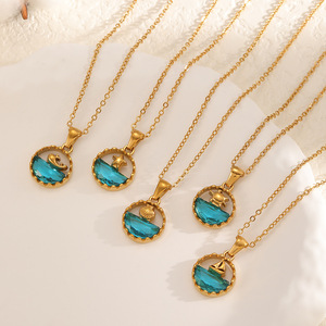 Collier Pendentif Thème Océan en Acier Inoxydable Plaqué Or 18 carats, Motif Géométrique Animal Tortue Étoile de Mer, Chaîne Clavicule, Bijou Cadeau - Product Image 2