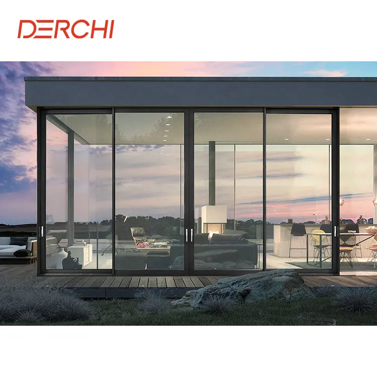 DERCHI NFRC Amerika Standard große Glasschiebetüren für Terrassenraum Aluminiumrahmen wärmedämmung Doppelglas-Schiebetüren
