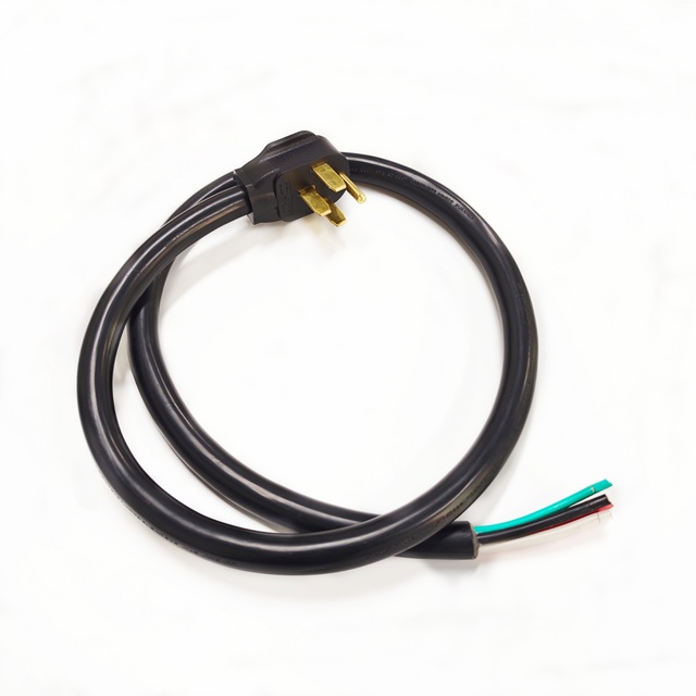 4 Prong 50A NEMA 14-50P Plug with Stripped Ring Terminals for AC Power Cords Used in Industrial Equipment for RV EV Dryer