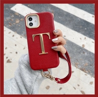 Nouvelle coque de téléphone en cuir personnalisée avec initiales en cuir et lettres dorées pour iPhone 16 15 14ProMax 14 16Plus 13Promax 13 12 11
