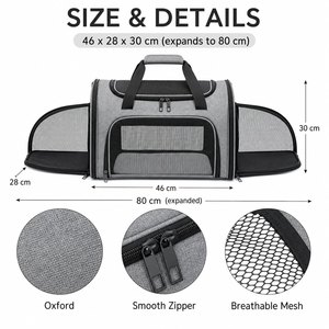 Transportadora Expandible para Mascotas Oxford con Bolsillos Laterales para Gatos y Perros Pequeños, Logotipo Personalizado de Fábrica, Portátil para Viajes, OEM ODM, Suministros para Mascotas - Product Image 4