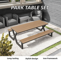 Mobilier d'extérieur moderne durable en fer, métal, bois, carré et conjoint, ensemble table et chaises pour cour
