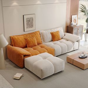 Elephant Ear Cream Style <b>Sofa</b> L Shaped Fabric Upholstered <b>Sofa</b> <b>For</b> Living Room Three Or Four Seats High Resilience Foam Filling - Product Image 2