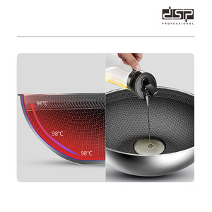Wok professionnel en acier inoxydable nid d'abeille DSP 32 cm, antiadhésif, compatible induction - Product Image 2
