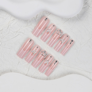 <span class=keywords><strong>Uñas</strong></span> postizas acrílicas <span class=keywords><strong>con</strong></span> forma de ataúd largo de 24 piezas <span class=keywords><strong>con</strong></span> patrones de flores <span class=keywords><strong>3D</strong></span> para uso en salón de bricolaje para aplicación en los dedos - Product Image 2