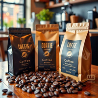 Sachet de café personnalisé imprimé mat 250g 500g 1kg, pochette à fond plat en aluminium avec fermeture éclair et valve pour grains de café
