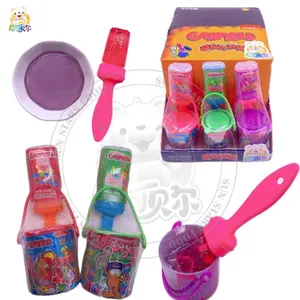 Fruit-Flavored Paint Bucket Toys Egg-Shaped Cartoon Soft PVC Candy Lollipops with Jam Promotional Unisex Toy