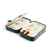 Organisateur de rangement en cuir vert de luxe Boîte à bijoux de voyage écologique pour bagues Organisateur de bijoux en cuir miroir