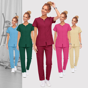 Women's Surgical Gown Nursing Set Pocketed <b>Top</b> Straight Leg Pants Moisture Wicking Clinical Uniform Hospital Wear - Product Image 2