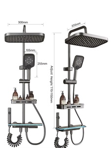 Système de douche thermostatique moderne de luxe à 4 fonctions, effet pluie, mural, en laiton gris, haute pression, avec clavier <span class=keywords><strong>numérique</strong></span> style <span class=keywords><strong>piano</strong></span> - Product Image 1