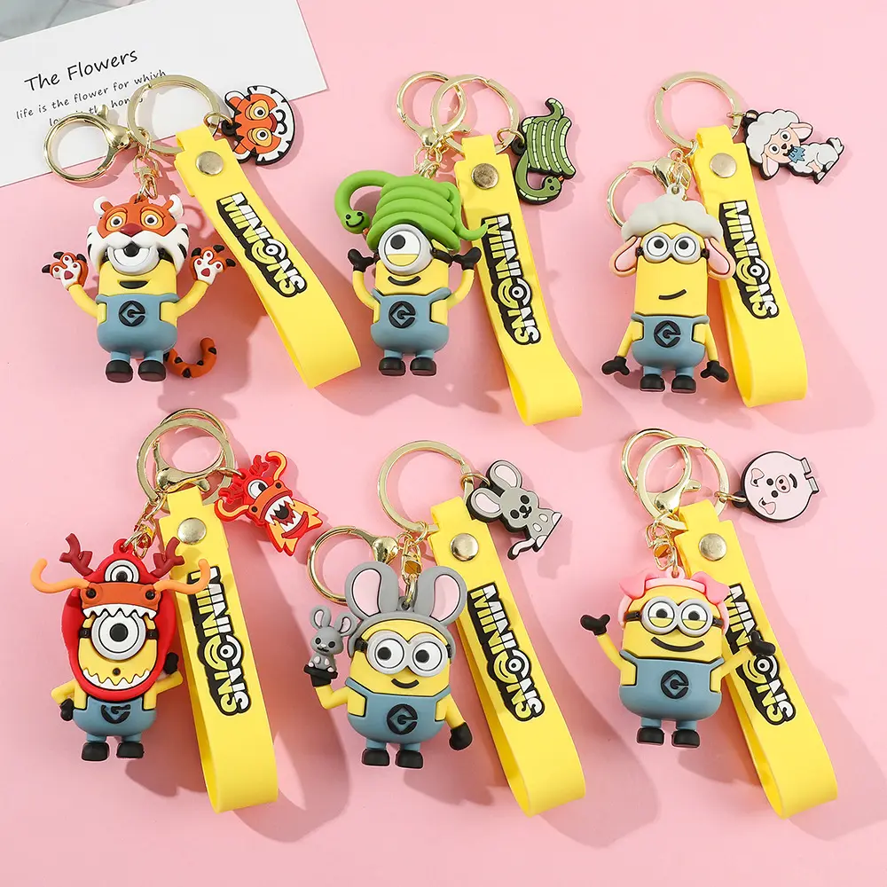 12 cartoon movie characters 3D Minions keychain exquisite cute mini doll keychain wholesale