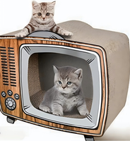 Lit-griffoir vintage pour chat en forme de téléviseur, maison rétro en carton ondulé durable avec griffoirs intégrés pour chats d'intérieur