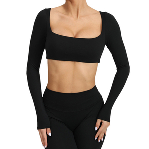 JY kaus lengan panjang untuk wanita, pakaian luar ruangan lari, baju kebugaran lengan panjang dengan bantalan dada, atasan olahraga untuk wanita - Product Image 6