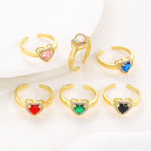 Anillo de Cobre al por Mayor, Anillo de Amor Explosivo, Moda de Cristal, Simple, Corazón de Durazno, Verde, Rojo, Zafiro, Circonita, <span class=keywords><strong>Oro</strong></span> - Product Image 4