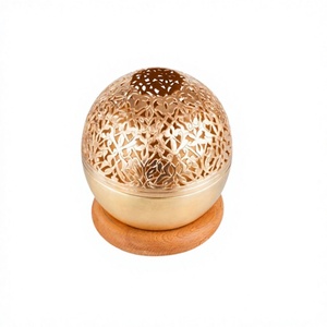 Exclusive Quality Incense Burner Mabkhars In Metal Gold Color Bakhoor Burner With Wooden Base At Affordable Price - Product Image 1