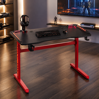 Bureau de jeu ergonomique moderne avec éclairage RGB, table de jeu en fibre de carbone avec support pour casque
