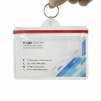 Dompet Kartu Horizontal Transparan Lembut Warna Merah Tahan Air dengan Ritsleting, Ringan, Gantungan Kunci, Tempat ID Card, Dompet PVC untuk 3 Kartu