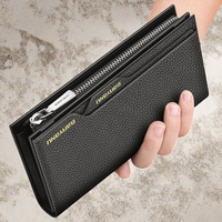 Dompet Kulit Asli Pria BANYANU 2033 Model Panjang Gaya Fashion Kapasitas Besar Anti RFID Motif Permen Penutup Ritsleting dan Hasp